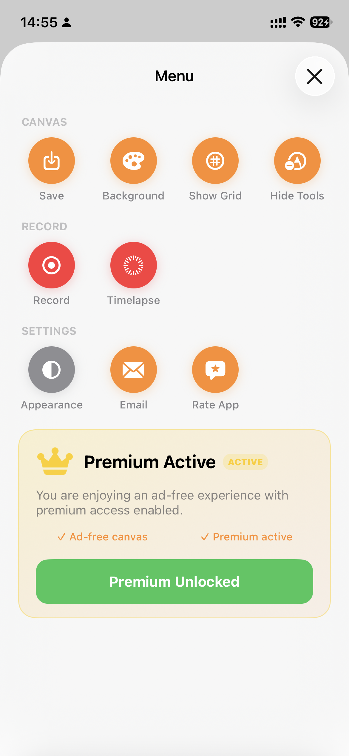 Light mode menu screen